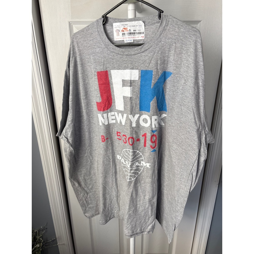 Pan Am JFK New York Graphic T-Shirt Gray Short Sleeve Crewneck Mens 4XL 4X Large
